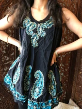 Boho Chic Beach Blouse Coverup Loose Bohemian Summer Gypsy Sleeveless Dress L