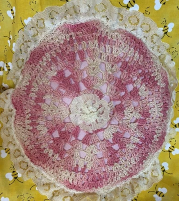 Vintage Retro Handmade Crochet Round Bed Couch Throw Pillow Granny Chic - Image 1 of 4