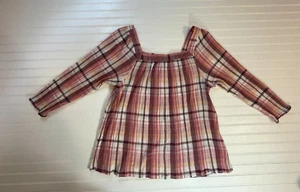 ""CHAPS Size Large Pink Plaid Peasant Top Gauze Square Neck Women’s"" - Picture 1 of 5