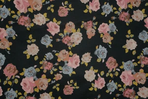 Midnight Rose Double  Knit Designer Floral Suiting  Textured Weave BY the Yard  - Picture 1 of 4
