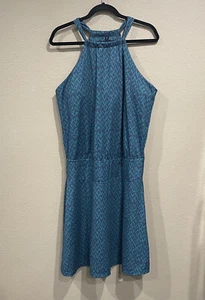 Prana Halter Dress Womens Extra Large Teal Green Black Geometric Built in Bra XL - Picture 1 of 10