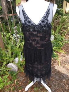 BCBG 90s Pre Y2K New LITTLE BLACK DRESS Size 4, leopard accent, sequin trim - Picture 1 of 7