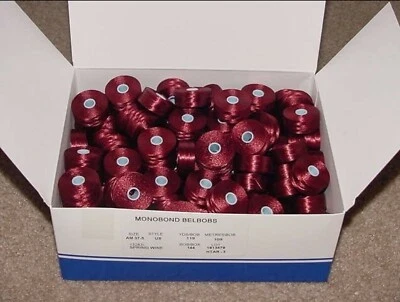 144 - Coats Embroidery Thread Monobond Belbobs Sz AM 37-5 US 119 yds/Bobbin Wine - Image 1 of 2