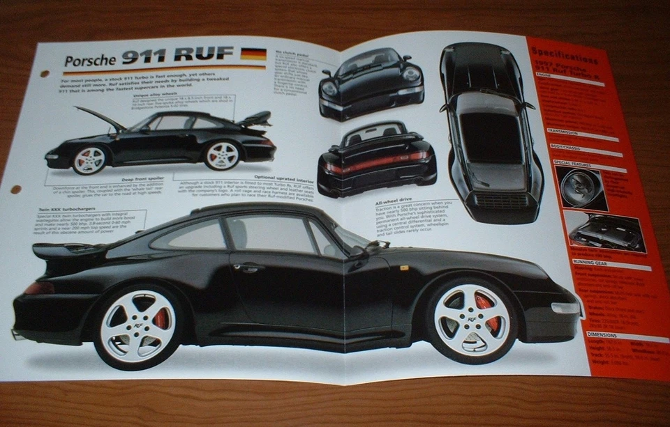 Porsche 911 Ruf Turbo R 1997 hoja de especificaciones folleto foto póster impresión información 97 Foto 1 de 1