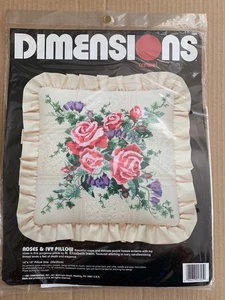 Vintage 1991 Dimensions Crewel Kit Roses & Ivy PILLOW Kit 1395 14” X 14” SEALED - Picture 1 of 3