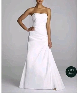 🩷 DAVIDS BRIDAL STRAPLESS TAFFETA DRAPE LACE GOWN WG3394 SZ 4 Free Shipping - Picture 1 of 17