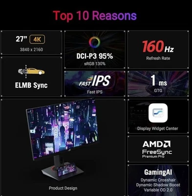 ASUS ROG Strix XG27UCS Gaming Monitor 27 Inch 4K UHD 160Hz Used - Image 1 of 4