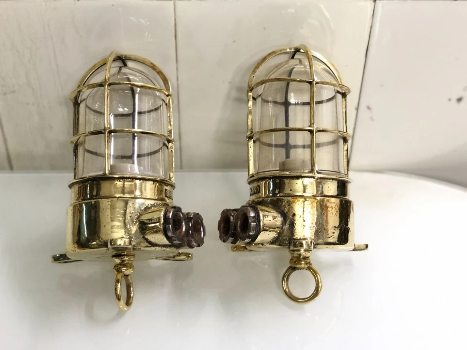 Pair Daeyang Brass Ship Cargo Lights Nautical Ocean Liner Hanging Maritime - Image 1 of 4