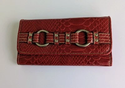 Cartera sin asas vintage de cuero sintético rojo tono plateado  Foto 1 de 4