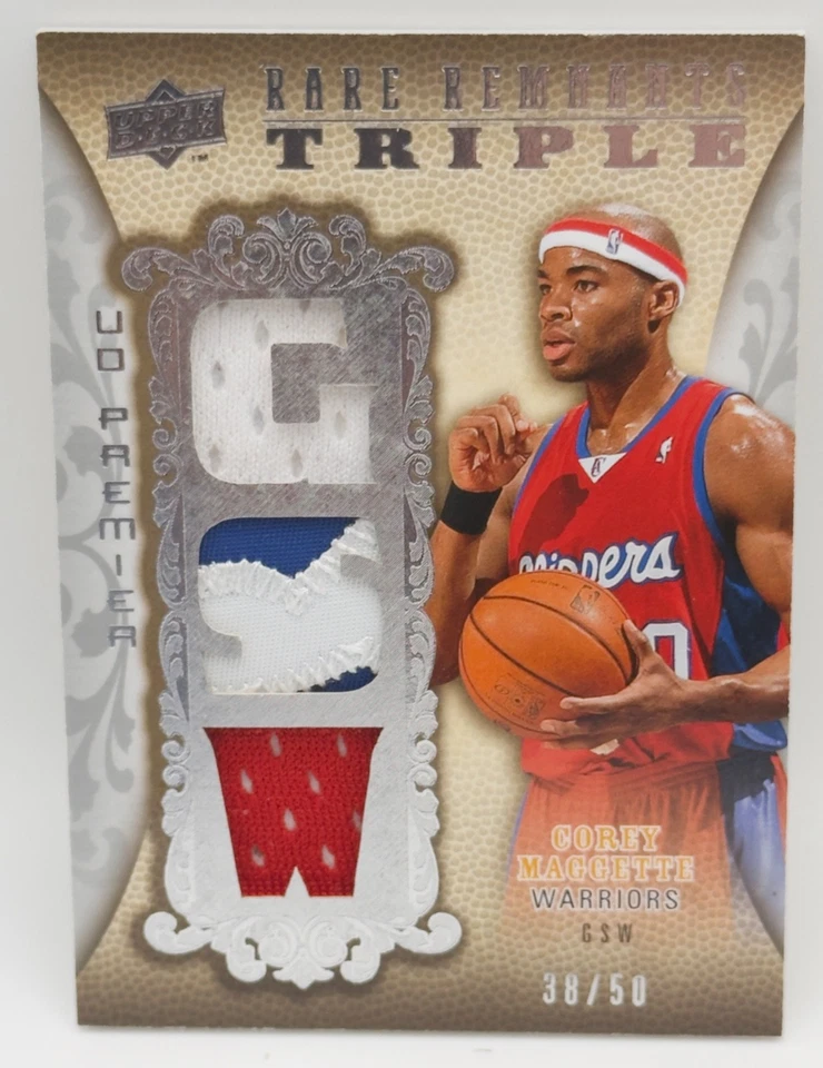 Camiseta deportiva UD Premier Rare Remnants Triples 2008-09/50 parche triple Corey Maggette Foto 1 de 2