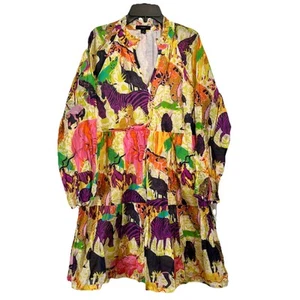 J. Crew Damen S lebendiges Safari Print Stufenkleid ungezähmt Farben fließend - Bild 1 von 8