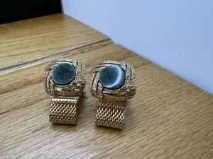 Vintage Gold Tone Jade Stone Mesh Wrap Around Cufflinks - Bild 1 von 2