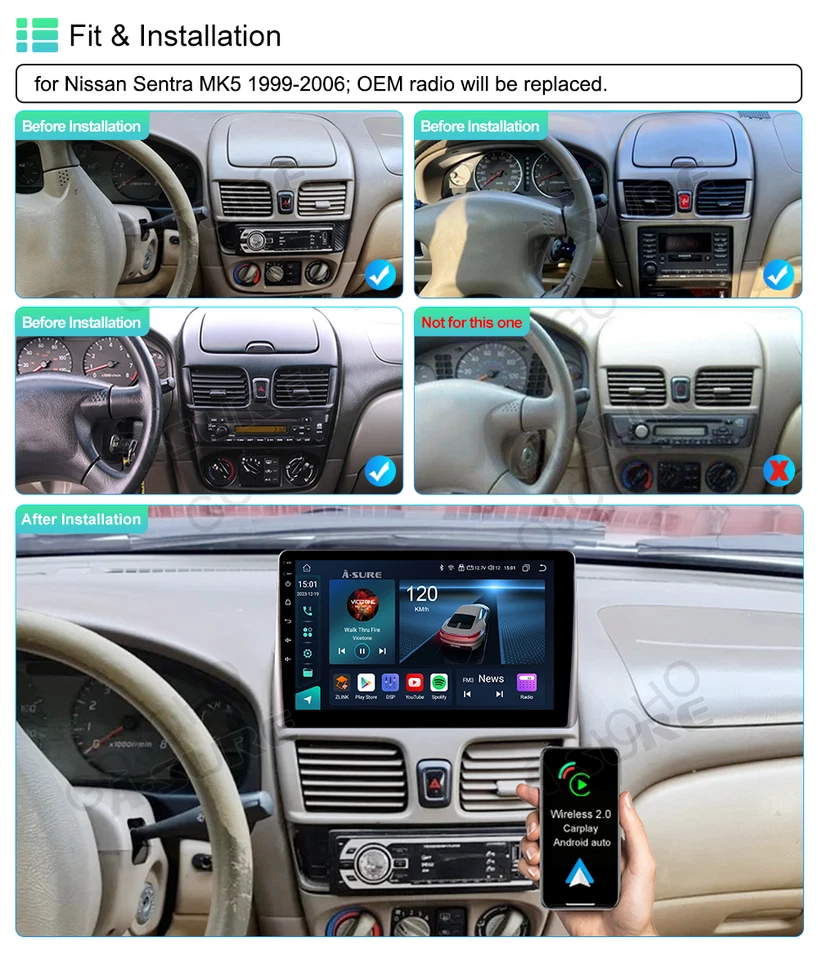 Android 13 4+64GB para Nissan Sentra 2000-2006 Radio Coche Navegación Estéreo Wifi Carplay Foto 1 de 4
