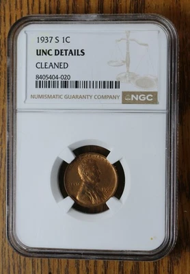 1937 S Lincoln cent graded by NGC UNC DETAILS - Image 1 of 2