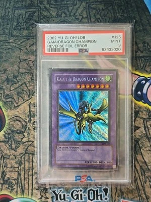 PSA 9 MINT Yugioh Gaia the Dragon Champion 2002 LOB-125 Secret Rare Reverse Foil - Image 1 of 2