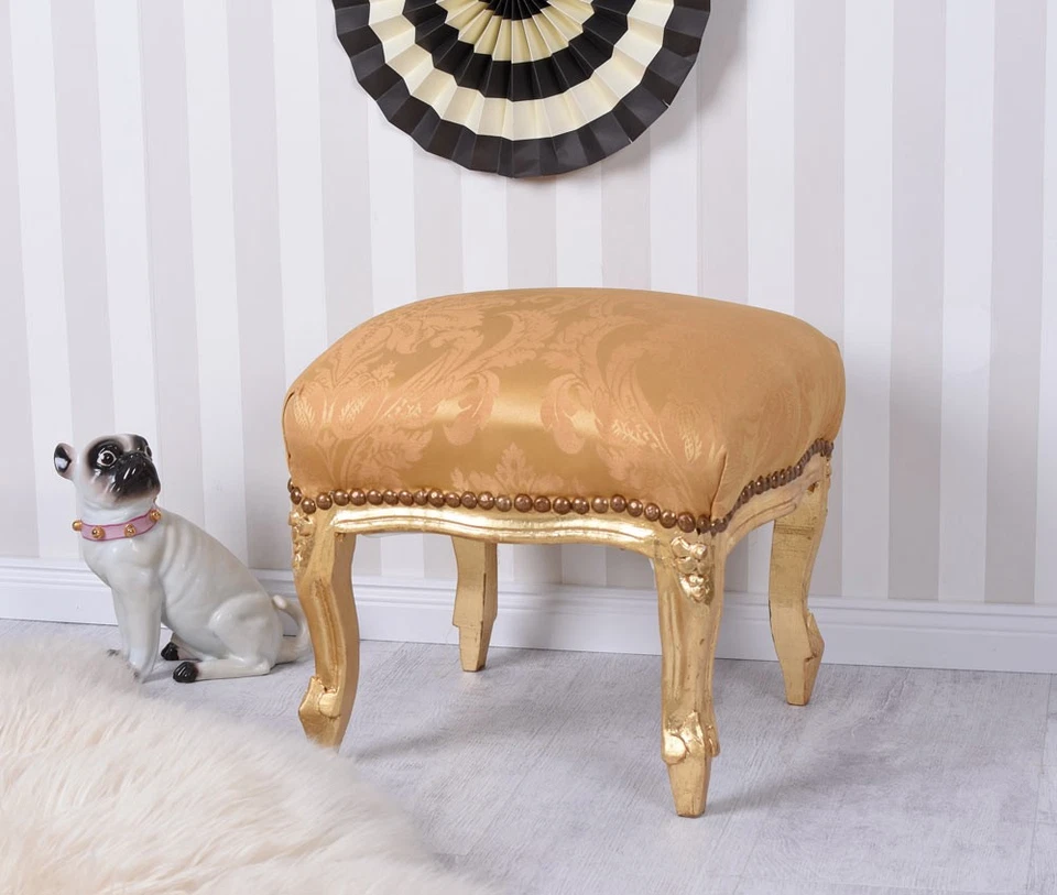 Antik Hocker Barock Gold Sitzhocker Fussbänkchen Schemel Fußschemel Fusshocker - Bild 1 von 3