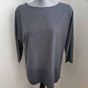 M & S Collection 3/4 Sleeved Navy Mix Striped Smart Tunic Style Ladies Blouse 14 - Picture 1 of 7