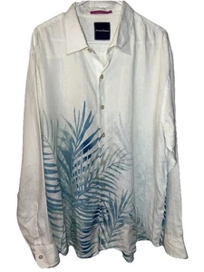 Tommy Bahama Fo' Rio Fronds Linen Shirt Long Sleeve Ivory Blue Palm Fronds XL/TG - Picture 1 of 7