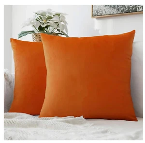 2PCS Orange Velvet Throw Pillow Covers 20x20 Soft Decorative Cushion Cases - Picture 1 of 9
