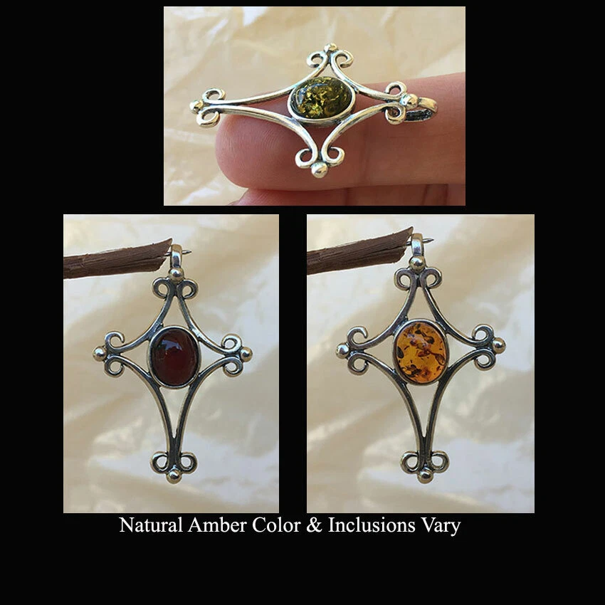 COLGANTE CRUZ CEREZA BÁLTICA, MIEL o ÁMBAR VERDE Y PLATA ESTERLINA Foto 1 de 1