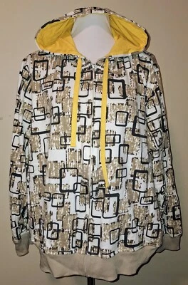 Studio Works Sport White/Black/Brown Geometric Print Long Sleeve Sz 3X Hoodie - Image 1 of 4