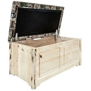 Blanket Chest Rustic LOG Pine with Padded Seat Amish Made Log Chests Toy Box