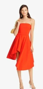 ELLIATT 'Origin' Sz 4 Flame Red Knit Strapless Asymmetrical Hem Dress - Picture 1 of 8