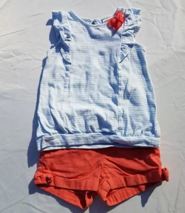 Gymboree Cherry Blossom Shorts Shirt Size 2T  Striped Flower Sleevless Outfit  - Picture 1 of 10