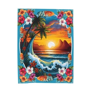 HAWAIIAN HIBISCUS Flower SURF Velveteen Plush Blanket - Picture 1 of 5