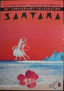 Póster de concierto del 20 aniversario de Santana - 1986 Shoreline - Firmado, Original - Imagen 1 de 6