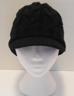 Adidas Hat Cable Knit Crystal Brimmer Winter Fleece Lined Black Women's OSFA New - Image 1 of 4