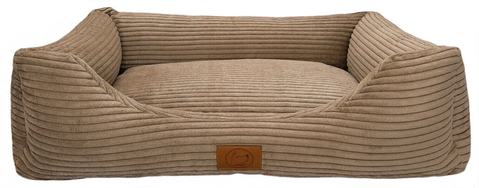 ELROPET® Hundebett orthopädisch Kuschel Cord XS - XL Hundekorb Schlafplatz Cappuccino