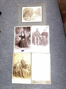 Antique Lot of 5 Cabinet Card Family Photos 1800’s 1900’s Illinois Iowa - Picture 1 of 9