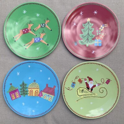 Pottery Barn Kids Lot of 4 Melamine Christmas Holiday Santa Reindeer Plates 8.5” - Image 1 of 4