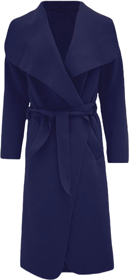 Womens Belted Duster Jacket Ladies Waterfall Italian Trench Drape Long Coat UK - Image 1 of 1