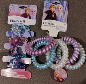 Disney's Frozen II Hair Ponies. Set Of 5 Coils + Set Of 4 Elastics With Charm - Picture 1 of 3