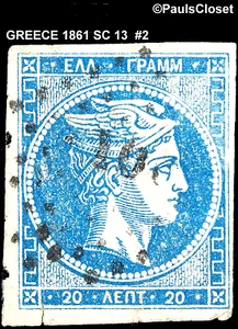 GREECE 1862 SC 13 HERMES 20│BLU ON BLUISH PAPER #20 ON BACK UNG IMPERF F/VF #2 - Picture 1 of 2