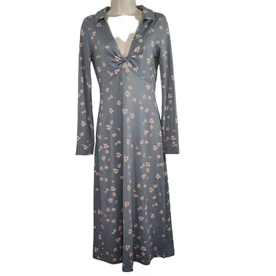 Vestido Vaina Wayf Azul Rosa Floral Cuello en V Mujer Talla XS Abertura Largo Slv NUEVO Foto 1 de 4