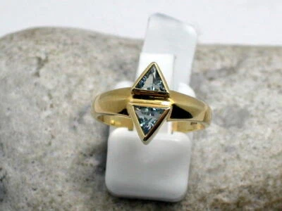 AQUAMARIN RING IN 585 GELBGOLD GR56 HANDARBEIT MASSIV LUXUS PUR  BR55 - Bild 1 von 4