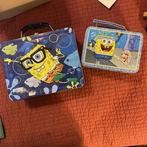 Lote de 2 loncheras Viacom Tin Bob Esponja Squarepants grandes y pequeñas - Imagen 1 de 4