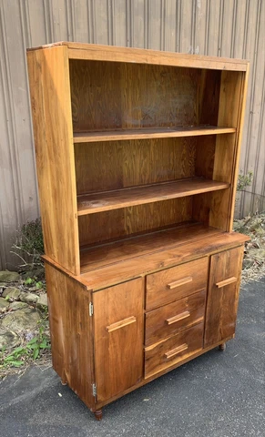 Rustic Handmade Pine Storage Cabinet China Hutch Office Bookcase w/ Drawers Vtg Cover