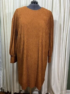 Eloquii Dress Long Sleeve Bishop Sleeves Round Neck Pumpkin Gold Plus Size 22/24 - Picture 1 of 11
