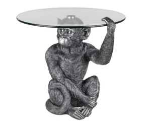 779366 Mesa Decorativa Mono Plata Antigua 58x51cm Piedra Artificial con Placa de Vidrio Macizo - Imagen 1 de 1