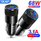 68W PD Car Charger USB Type C Fast Charging Car Phone Adapter