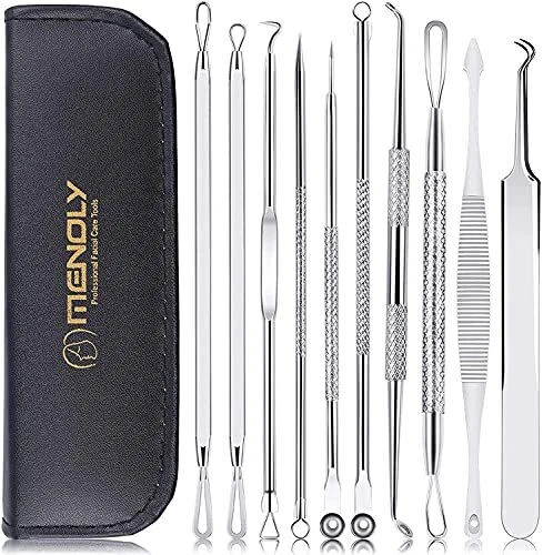 Blackhead Remover Pimple Popper Tool Kit 10 Pcs Comedone Silver