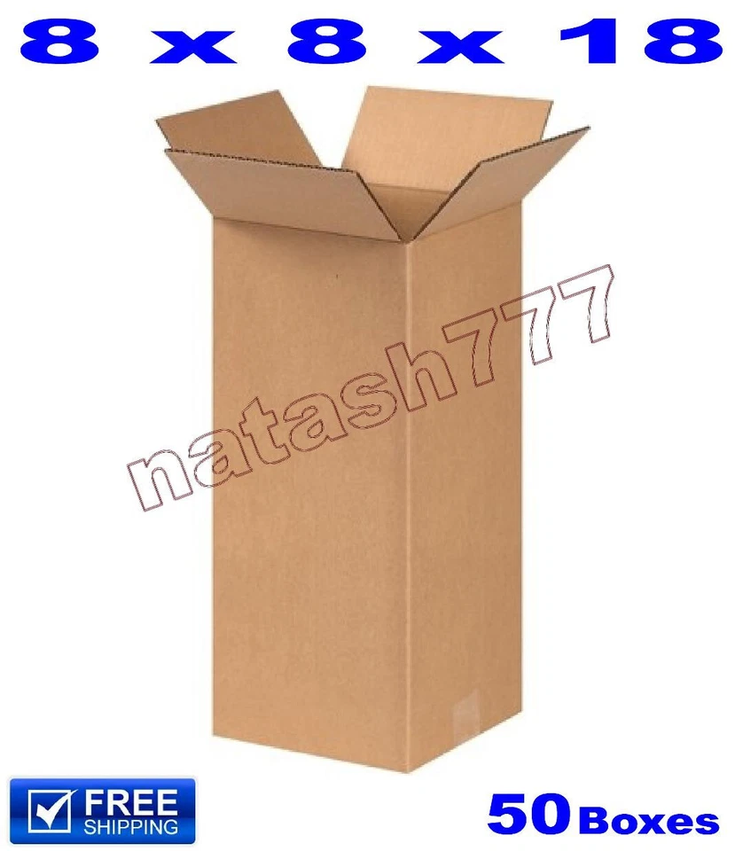 50 - 8x8x18 Cardboard Boxes 32-ECT Mailing Packing Shipping Corrugated Carton - Image 1 of 1