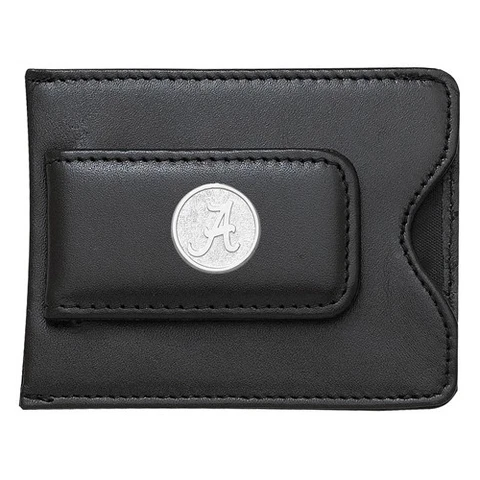 UNIVERSITY OF ALABAMA  BB SCRIPT "A" ROUND 3/4" BLACK LEATHER MC/CC HOLDER Cover