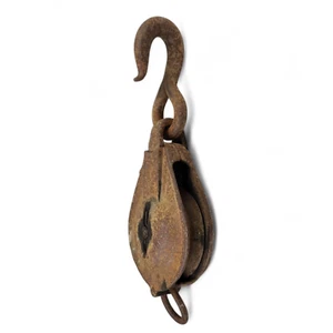 Vintage Cast Iron Pulley #10 Hook Logging Industrial Farm Ranch Heavy Duty 22in - Picture 1 of 10