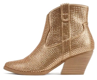 Soda Ankle Boots Rhinestone Bling Western Cowboy Booties Zipper BREW Gold Bronze - Image 1 of 4