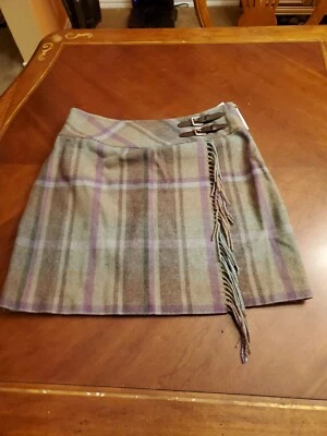 NWT RALPH LAUREN Buckle Details Plaid Fringe-Trim  Mini Skirt SIZE 10 - Image 1 of 4